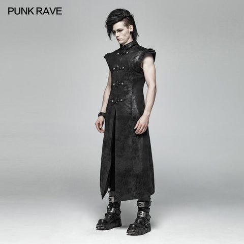 Punk Armor Long Vest Coat Mit PU Lederschnalle