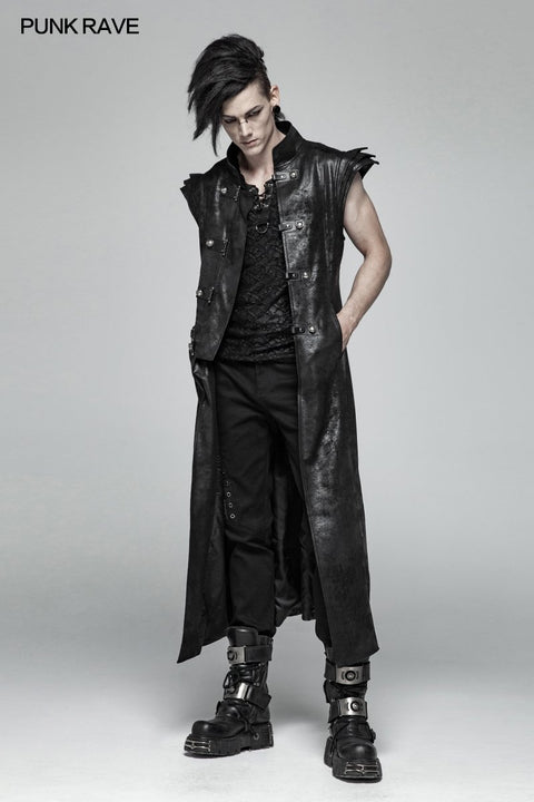 Punk Armor Long Vest Coat Mit PU Lederschnalle