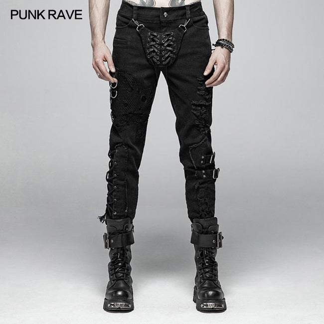 Herren Punk Vintage Hose mit abnehmbarer Persönlichkeit Abdeckung