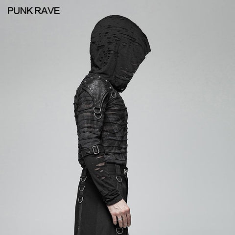 Männer Punk Dark Printing Langarm T-Shirt mit Kapuze