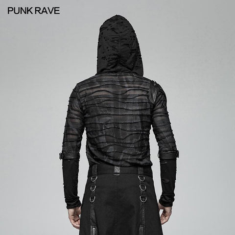 Männer Punk Dark Printing Langarm T-Shirt mit Kapuze
