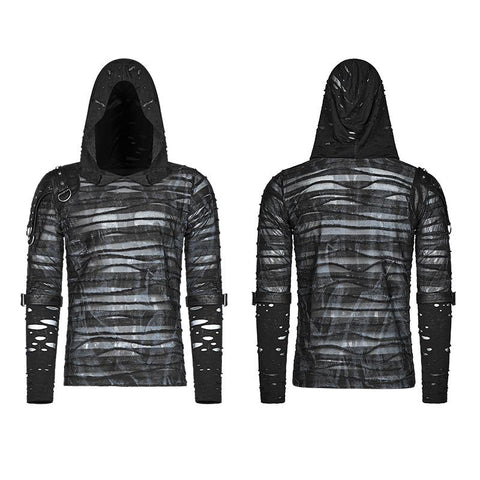 Männer Punk Dark Printing Langarm T-Shirt mit Kapuze
