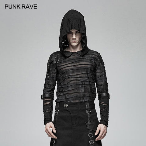 Männer Punk Dark Printing Langarm T-Shirt mit Kapuze