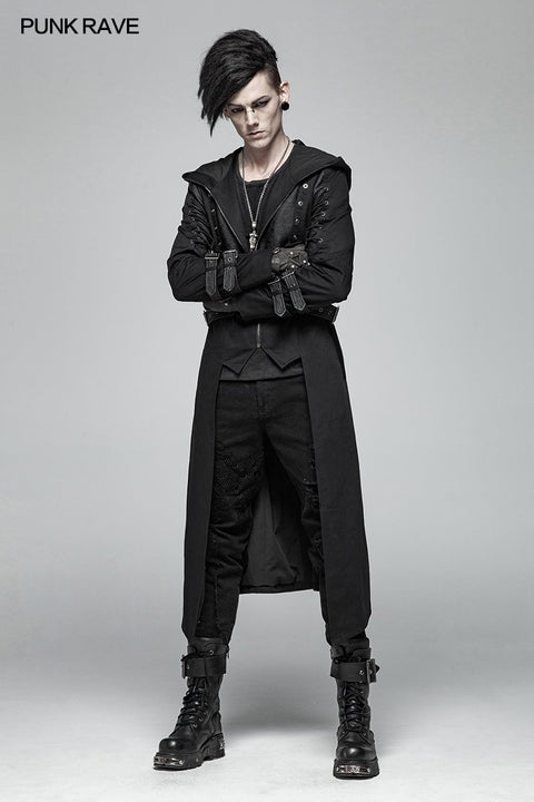 Männer Punk Hooded Jacket Long Coat