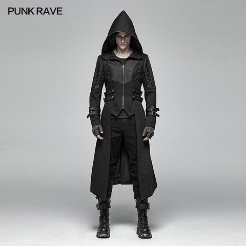 Männer Punk Hooded Jacket Long Coat