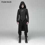Herren Punk Split Hooded Jacket Asymmetrischer langer Trenchcoat