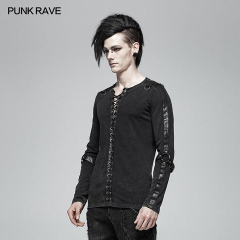 Steampunk Schnür-Ausschnitt Langarm T-Shirt
