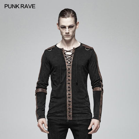 Steampunk Schnür-Ausschnitt Langarm T-Shirt