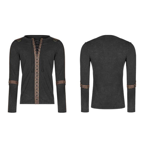 Steampunk Schnür-Ausschnitt Langarm T-Shirt