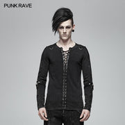 Steampunk Schnür-Ausschnitt Langarm T-Shirt