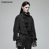 Herren Gothic Teilleiste Lotus Leaf Loose Shirt Mit Stehkragen