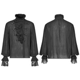 Herren Gothic Teilleiste Lotus Leaf Loose Shirt Mit Stehkragen