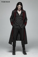 Herren Goth Vampire Master Mittellange Jacke Langarmmantel mit V-Ausschnitt