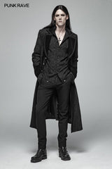 Herren Goth Vampire Master Mittellange Jacke Langarmmantel mit V-Ausschnitt