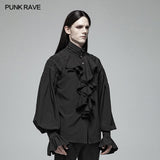 Herren Dark Victorian Stehkragen Loose Ruffle Langarmhemd