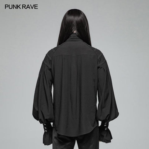 Herren Dark Victorian Stehkragen Loose Ruffle Langarmhemd