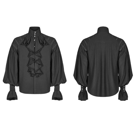 Herren Dark Victorian Stehkragen Loose Ruffle Langarmhemd
