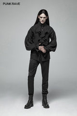 Herren Dark Victorian Stehkragen Loose Ruffle Langarmhemd