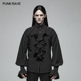 Herren Dark Victorian Stehkragen Loose Ruffle Langarmhemd