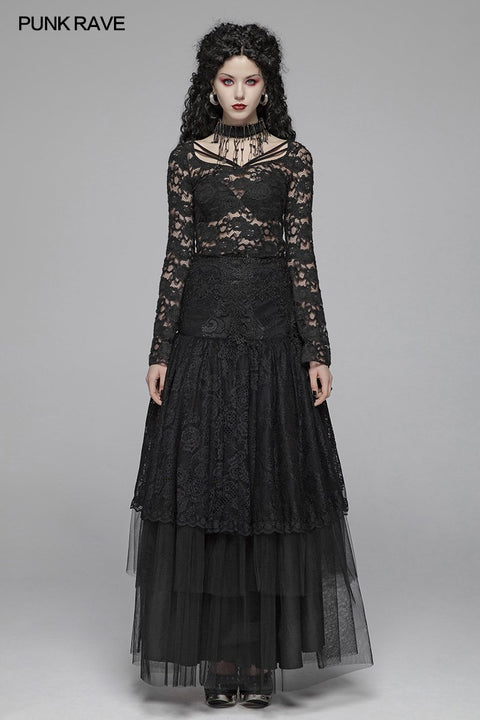 Sexy Perspektive Spitze Gothic T-Shirt für Frauen