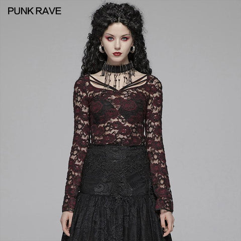 Sexy Perspektive Spitze Gothic T-Shirt für Frauen