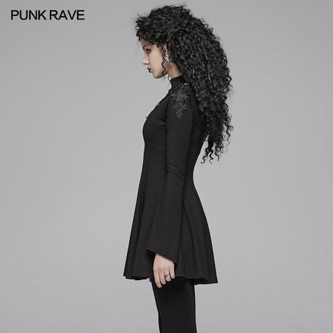 Gothic Damen Hohlkragen Langarm Langarm A-Linie Kurzes Kleid