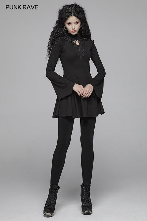 Gothic Damen Hohlkragen Langarm Langarm A-Linie Kurzes Kleid