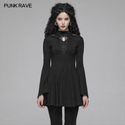 Gothic Damen Hohlkragen Langarm Langarm A-Linie Kurzes Kleid