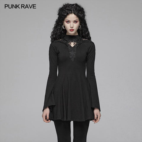 Gothic Damen Hohlkragen Langarm Langarm A-Linie Kurzes Kleid