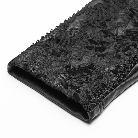 Gothic Frauen Elastizität Strick PU Legging Hose mit Kurven Spitze Dekoration