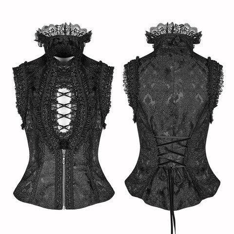 Sexy tiefe V-Kragen Weste Lolita Frauen Spitze hohe Stehkragen Weste