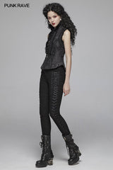 Gothic Damen Jacquard Lange Hose Mit Kreuz Seiten