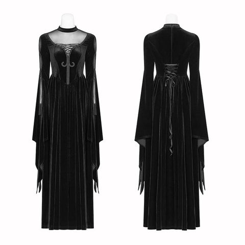 Gothic Women Double Layer Sleeve Langes Samtkleid