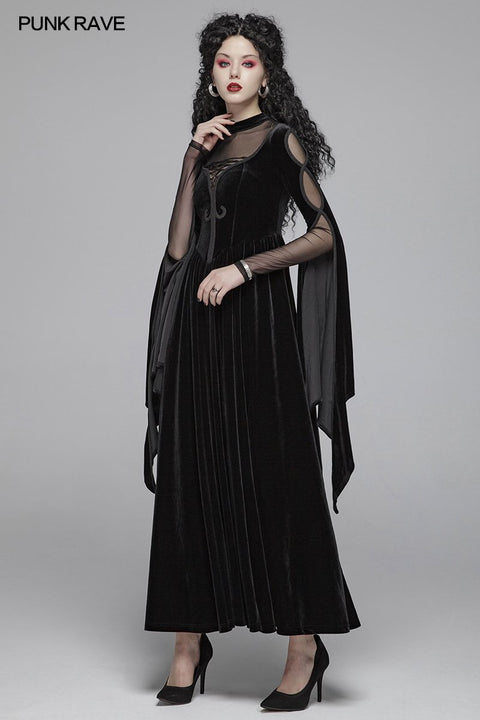 Gothic Women Double Layer Sleeve Langes Samtkleid