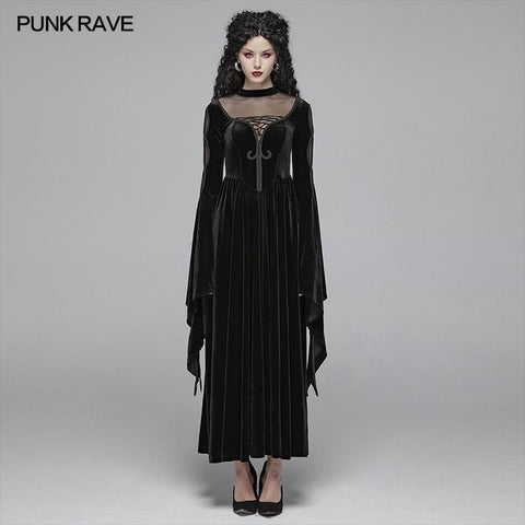 Gothic Women Double Layer Sleeve Langes Samtkleid