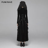 Gothic Daily Frauen Langarm Samt High-Low Langes Kleid Mit Spitze