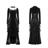 Gothic Daily Frauen Langarm Samt High-Low Langes Kleid Mit Spitze