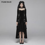 Gothic Daily Frauen Langarm Samt High-Low Langes Kleid Mit Spitze