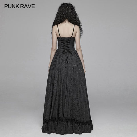 Gothic Damen Tube Jacquard Long Skirt Schnürballkleid