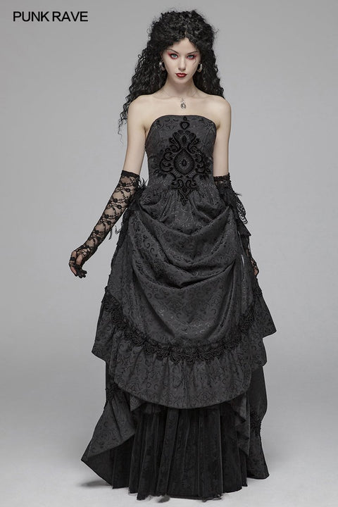 Gothic Damen Tube Jacquard Long Skirt Schnürballkleid