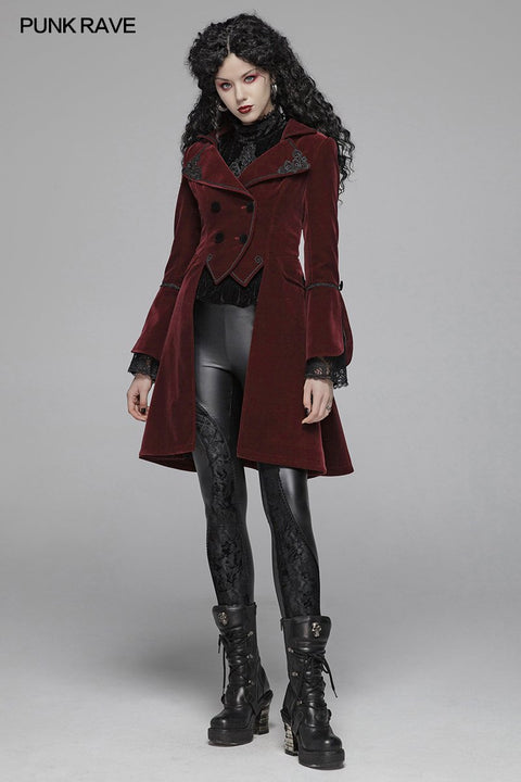 Damen Gothic Lolita Langarm Mittellanger Samtmantel