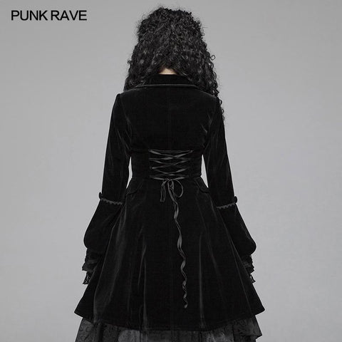Damen Gothic Lolita Langarm Mittellanger Samtmantel