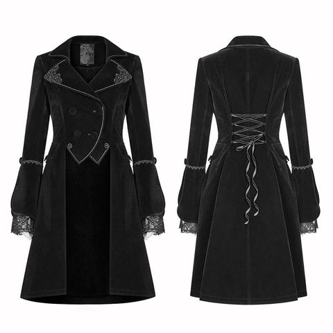 Damen Gothic Lolita Langarm Mittellanger Samtmantel