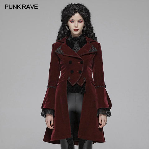 Damen Gothic Lolita Langarm Mittellanger Samtmantel