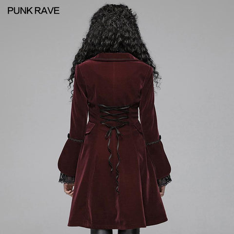 Damen Gothic Lolita Langarm Mittellanger Samtmantel
