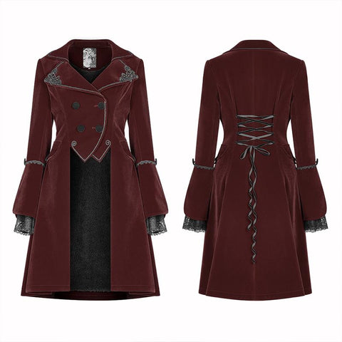 Damen Gothic Lolita Langarm Mittellanger Samtmantel