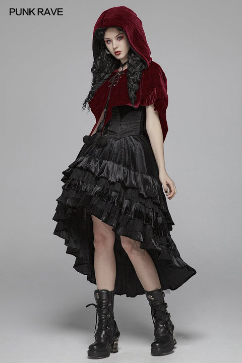 Lolita Velvet Short Hooded Loose Cloak mit niedlichen wolligen Bällen