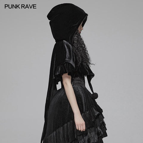 Lolita Velvet Short Hooded Loose Cloak mit niedlichen wolligen Bällen