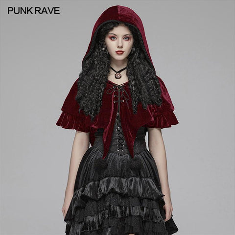 Lolita Velvet Short Hooded Loose Cloak mit niedlichen wolligen Bällen