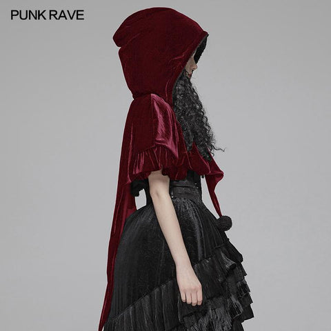Lolita Velvet Short Hooded Loose Cloak mit niedlichen wolligen Bällen